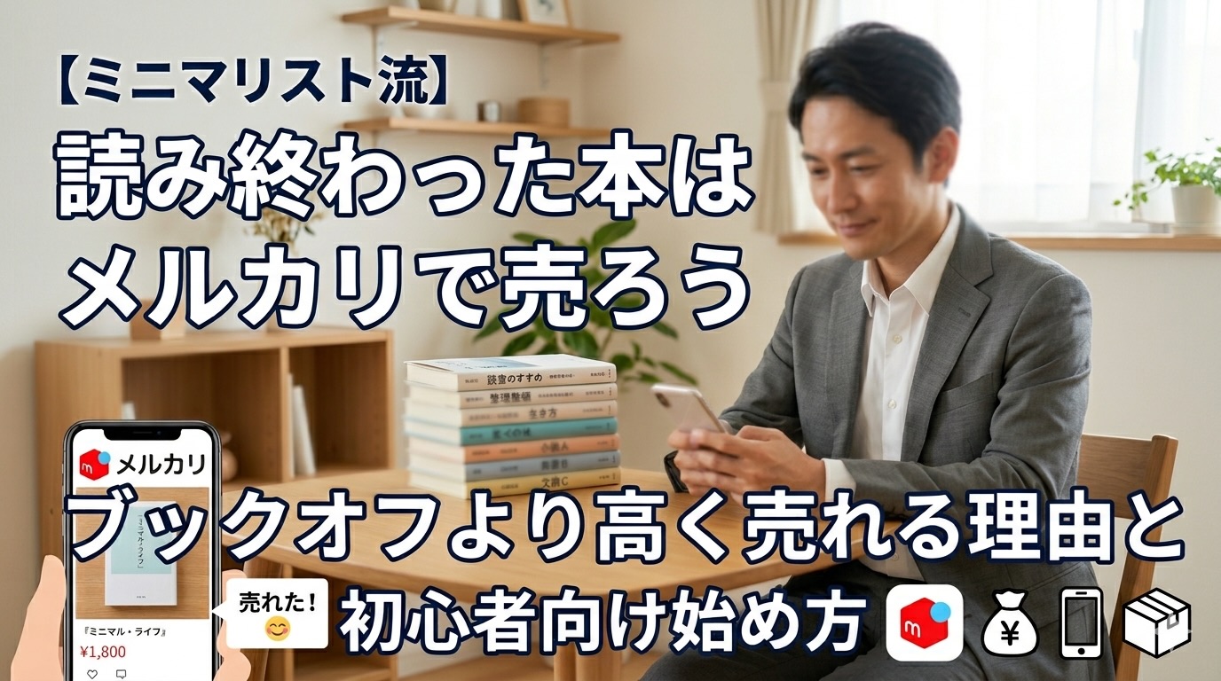 読み終わった本をメルカリで売るミニマリストのイメージ