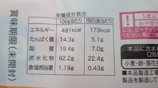 OKストア購入の柿の種成分表示