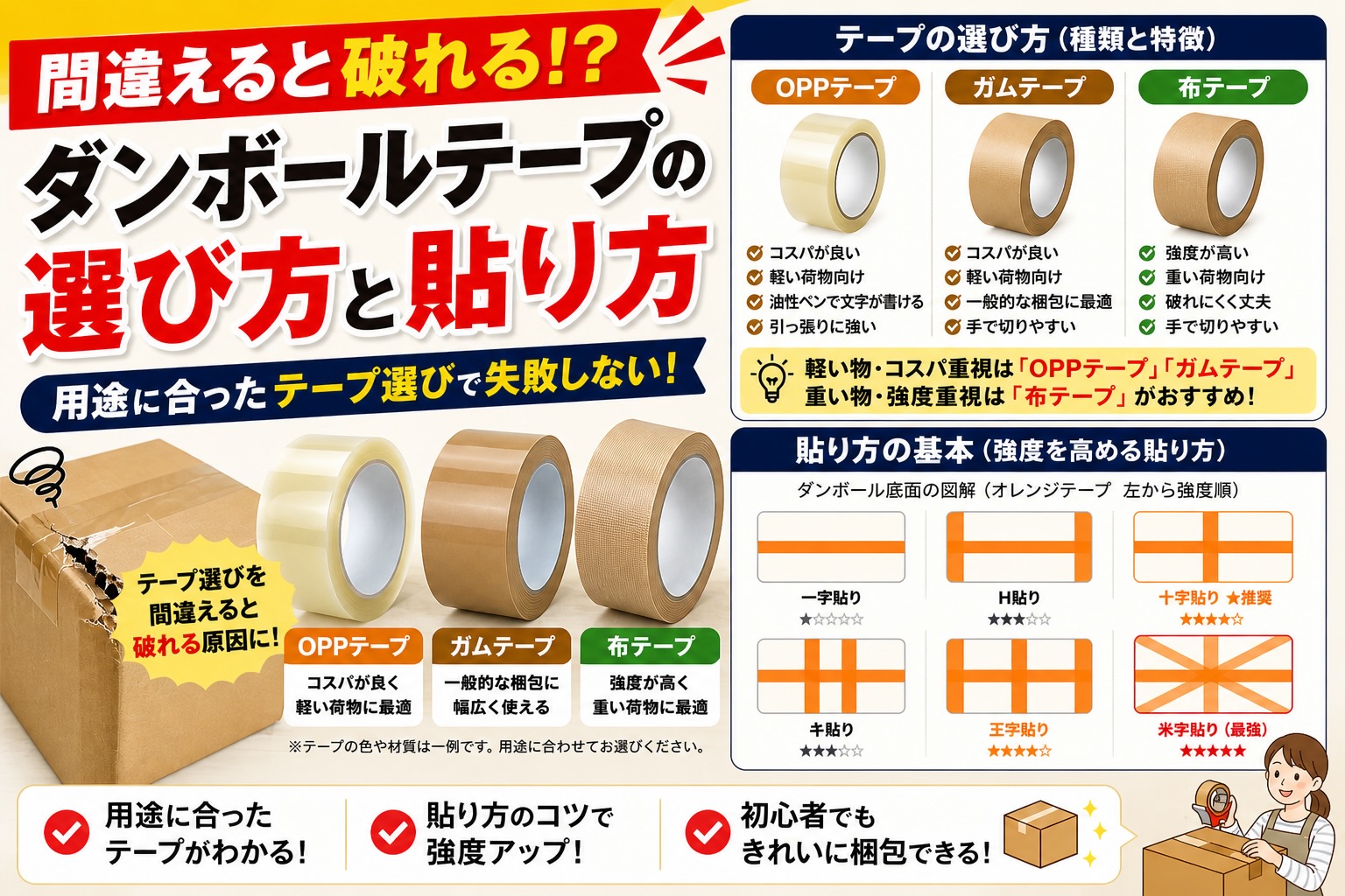 テープの選び方と貼り方