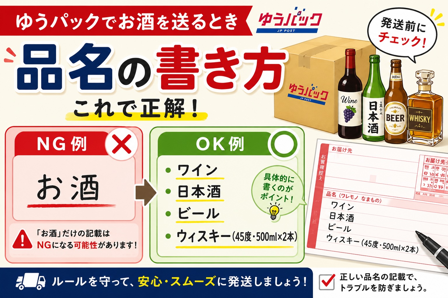 ゆうパックでお酒を送るときの品名の書き方　これが正解
