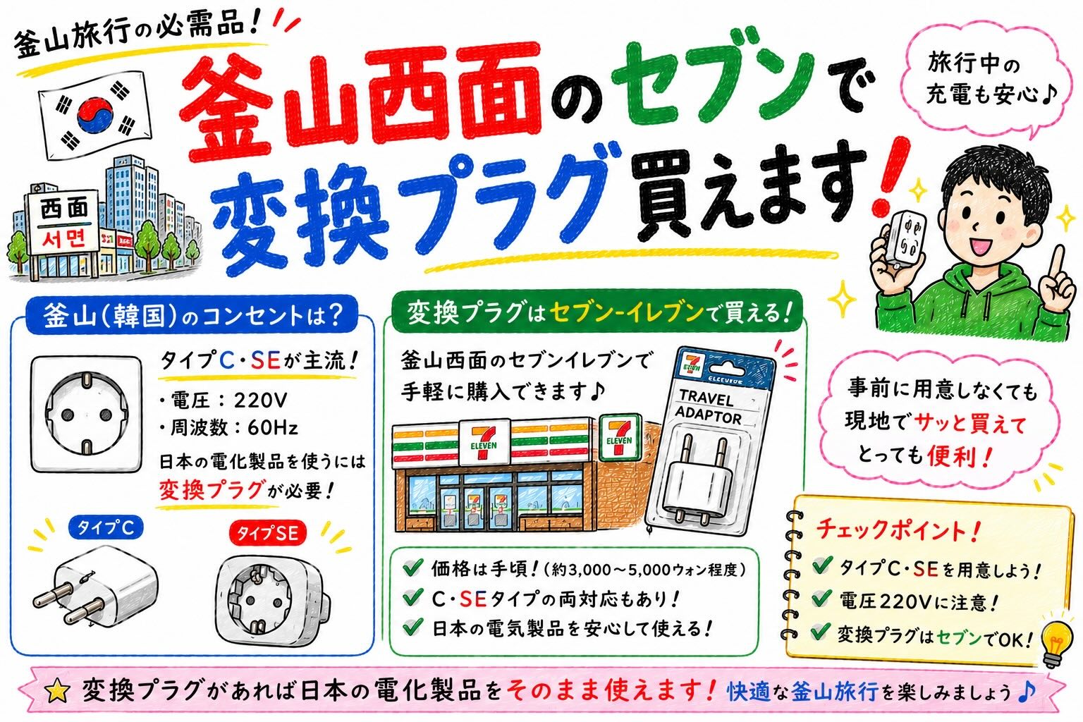 韓国釜山西面のセブンで変換プラグ買えます