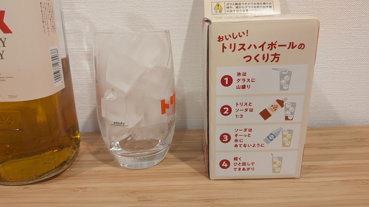 箱に書かれたトリスハイボールのつくり方
