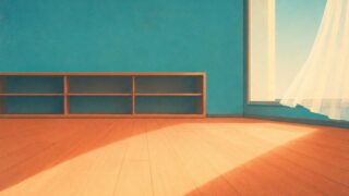 片付けBGM「床が見えた」ジャケット｜棚がすいた朝の部屋